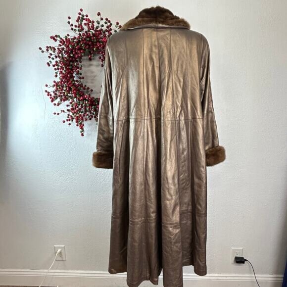 Vintage Dero by Rocco D'Amelio Leather JacketMink Fur collar SwingCoat Trench - Picture 5 of 7